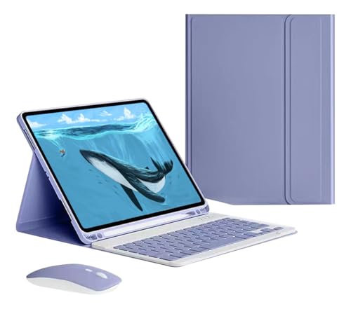 Bluetooth Teclado Para iPad Pro12.9 2018/2020 Com Capa+mouse (cinza lavanda) - Imagem 14