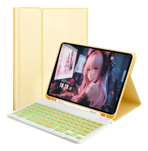Capa para tablet para iPad de 10,2 polegadas de 8ª, 7ª e 9ª geração com teclado magnético sem fio, fina, leve e à prova de quedas (amarelo limão, Estilo comum) - Imagem 41