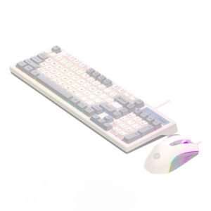 Teclado Mecânico 98 Teclas com Anti-Fantasma 19 Teclas, Retroiluminação RGB, Teclas em Duas Cores, Apoio Ergonômico, Funções Multimídia - Ideal para Jogos e Escritório