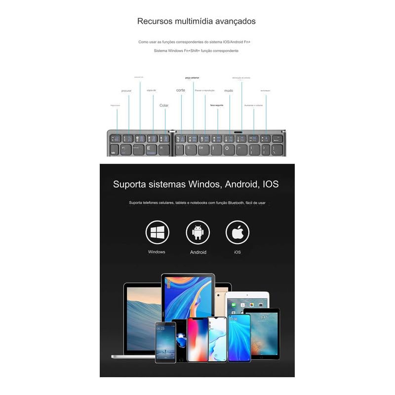 Teclado Bluetooth Sem Fios Portátil e Dobrável Universal - Imagem 8