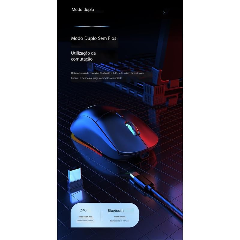 Mouse Com Luz De Fundo De Modo Duplo Bluetooth Sem Fio 2.4g - Imagem 7
