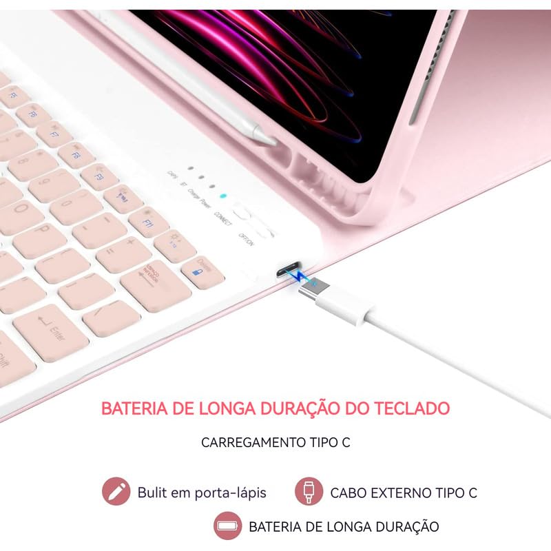 Capa De Teclado Sem Fio Bluetooth Para Samsung Tab S7/s8 - Imagem 4
