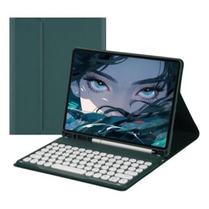 Capa protetora para tablet Tab A8 de 10,5 polegadas com teclado redondo Bluetooth removível, fofa, fina, leve e inteligente (verde escuro)