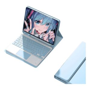 Adequado para iPad Pro caixa protetora de tablet de 11 polegadas com teclado (2018/2020/2021/2022), teclado ultra fino (Branco Gelo Azul Toque, Modelo sensível ao toque)