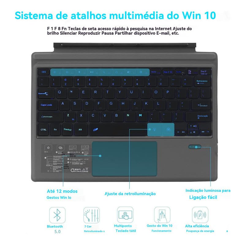 Teclado De Toque Bluetooth Para Surface Pro3/4/5/6/7 Sem Fio - Imagem 6