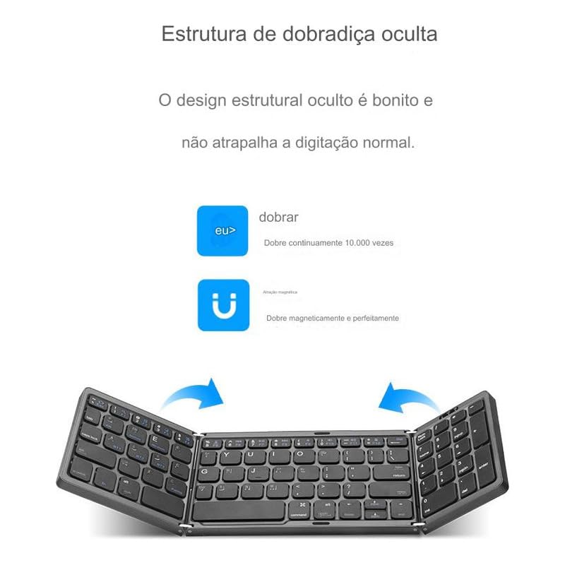 Teclado Bluetooth Sem Fios Portátil e Dobrável Universal - Imagem 5