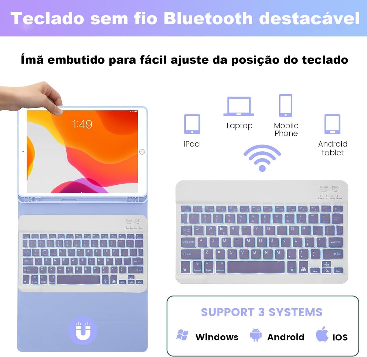 Capa Para Tablet, Capa + Mouse e Teclado Magnético Bluetooth Destacável Para Samsung S6 Lite 10.4 Pol (Verde Escuro, Teclado comum) - Imagem 13
