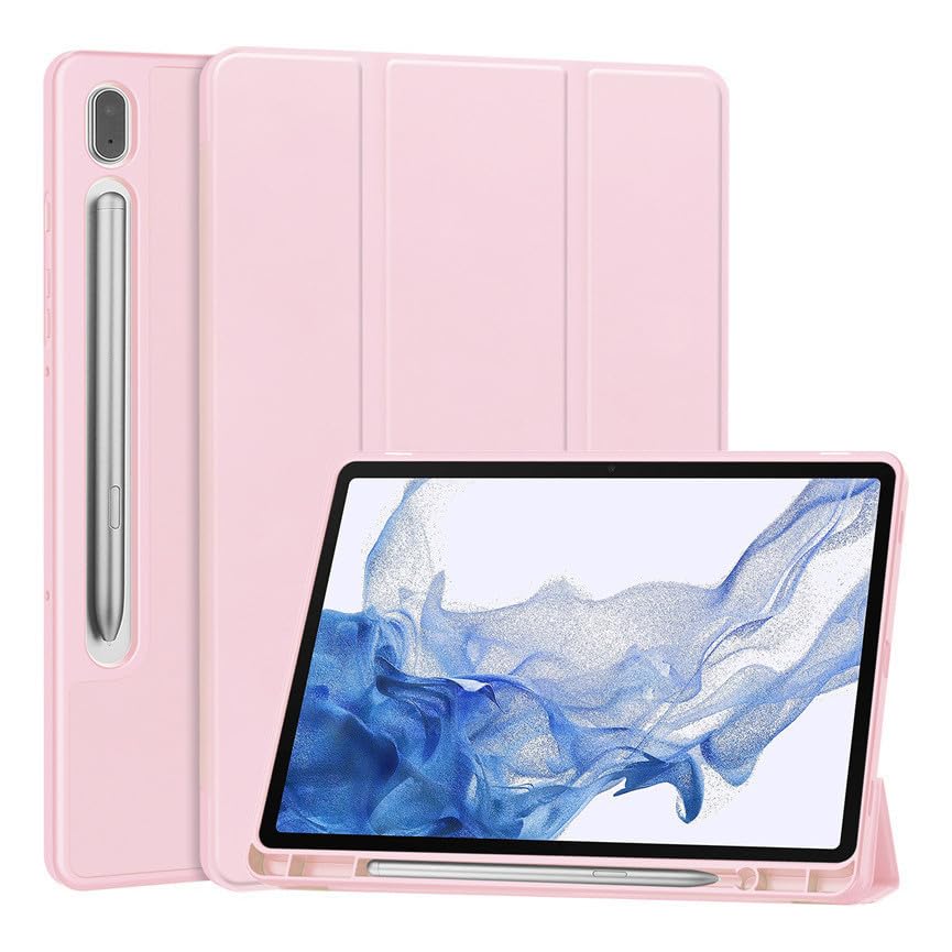 Capa Dobrável Para Tablet De Hibernação Para Samsung Tab S8 Ultra Com Slot Para Caneta Cor Sólida. - Imagem 9