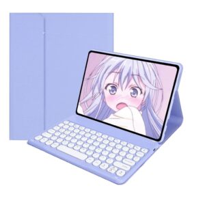 Teclado com tampa redonda destacável sem fio de 10,2 polegadas para iPad 9/8/7 geração com capa protetora - Porta-canetas integrado na capa, à prova de choque e arranhões (Roxo)