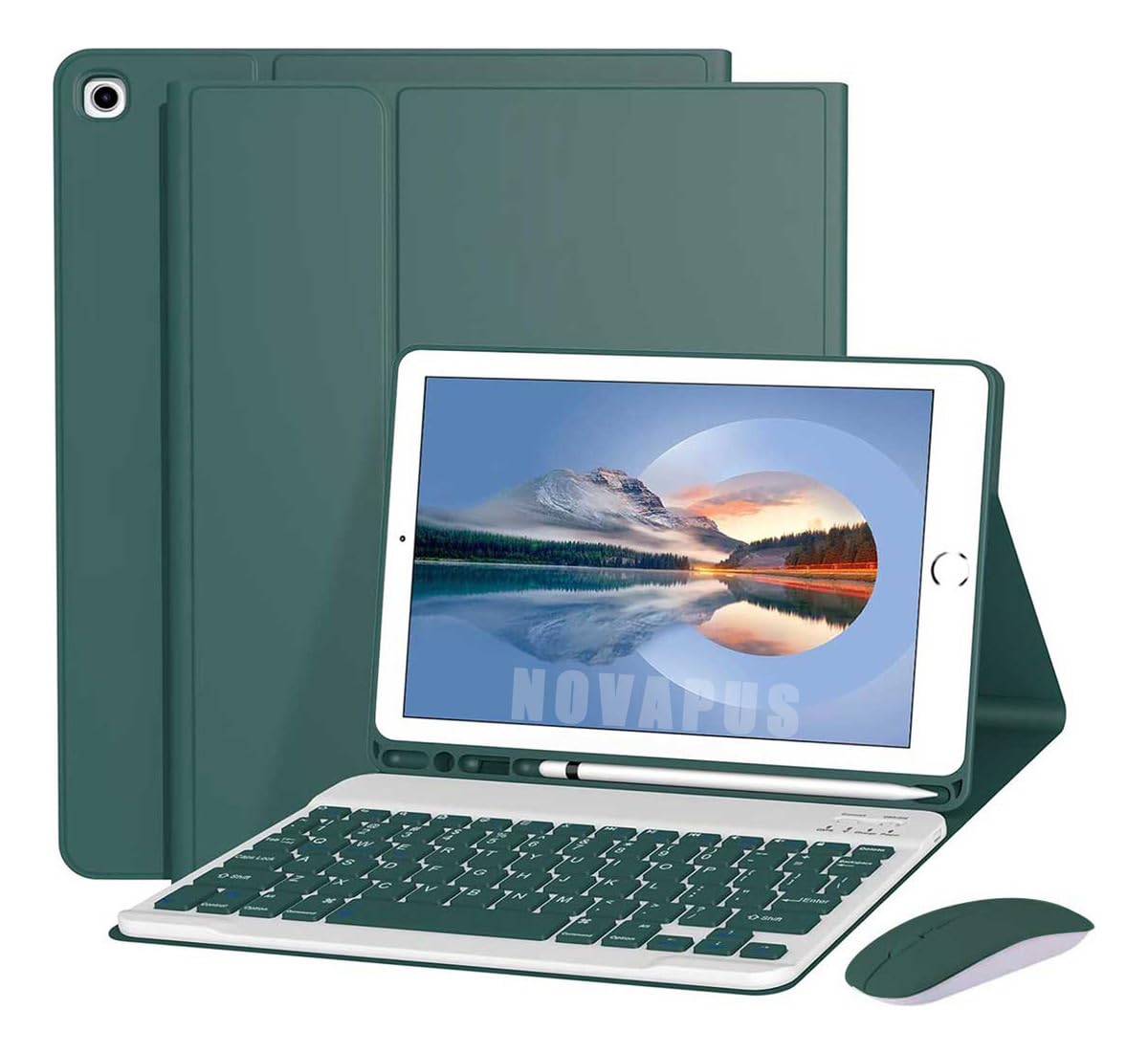 Capa Para Tablet, Capa + Mouse e Teclado Magnético Bluetooth Destacável Para Samsung S6 Lite 10.4 Pol (Verde Escuro, Teclado comum)