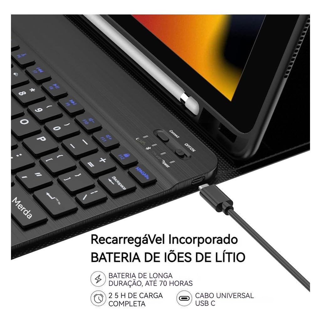 Capa para tablet para iPad de 10,2 polegadas de 8ª, 7ª e 9ª geração com teclado magnético sem fio, fina, leve e à prova de quedas (amarelo limão, Estilo comum) - Imagem 29
