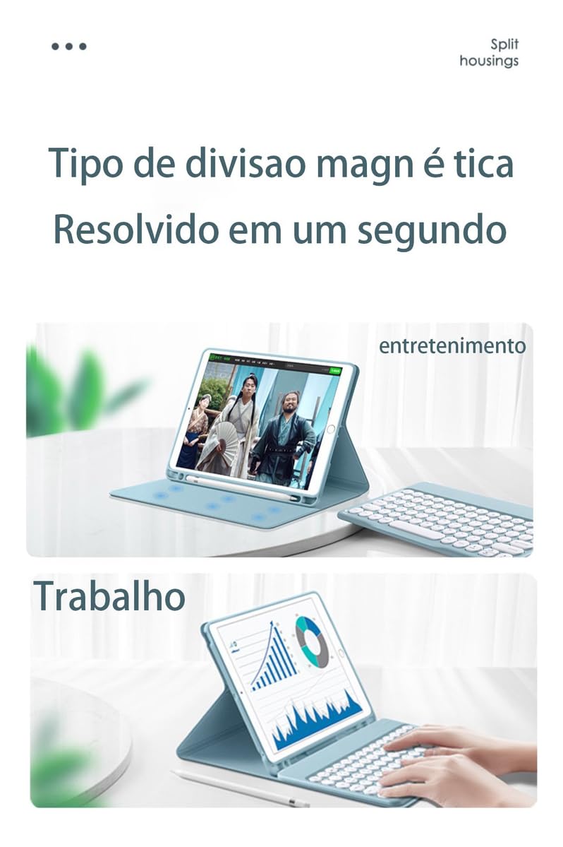 Capa Para Tablet, Capa + Mouse e Teclado Magnético Bluetooth Destacável Para Samsung S6 Lite(10.4 In). - Imagem 7