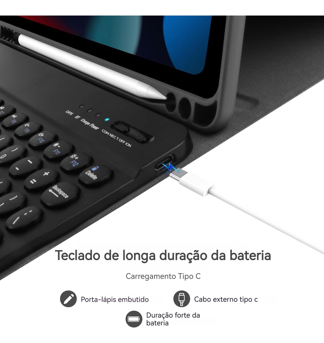 Capa + Mouse + Teclado Redondo Para Samsung Tab A9+ 11 Polegadas X210/X216/X218 - Imagem 4