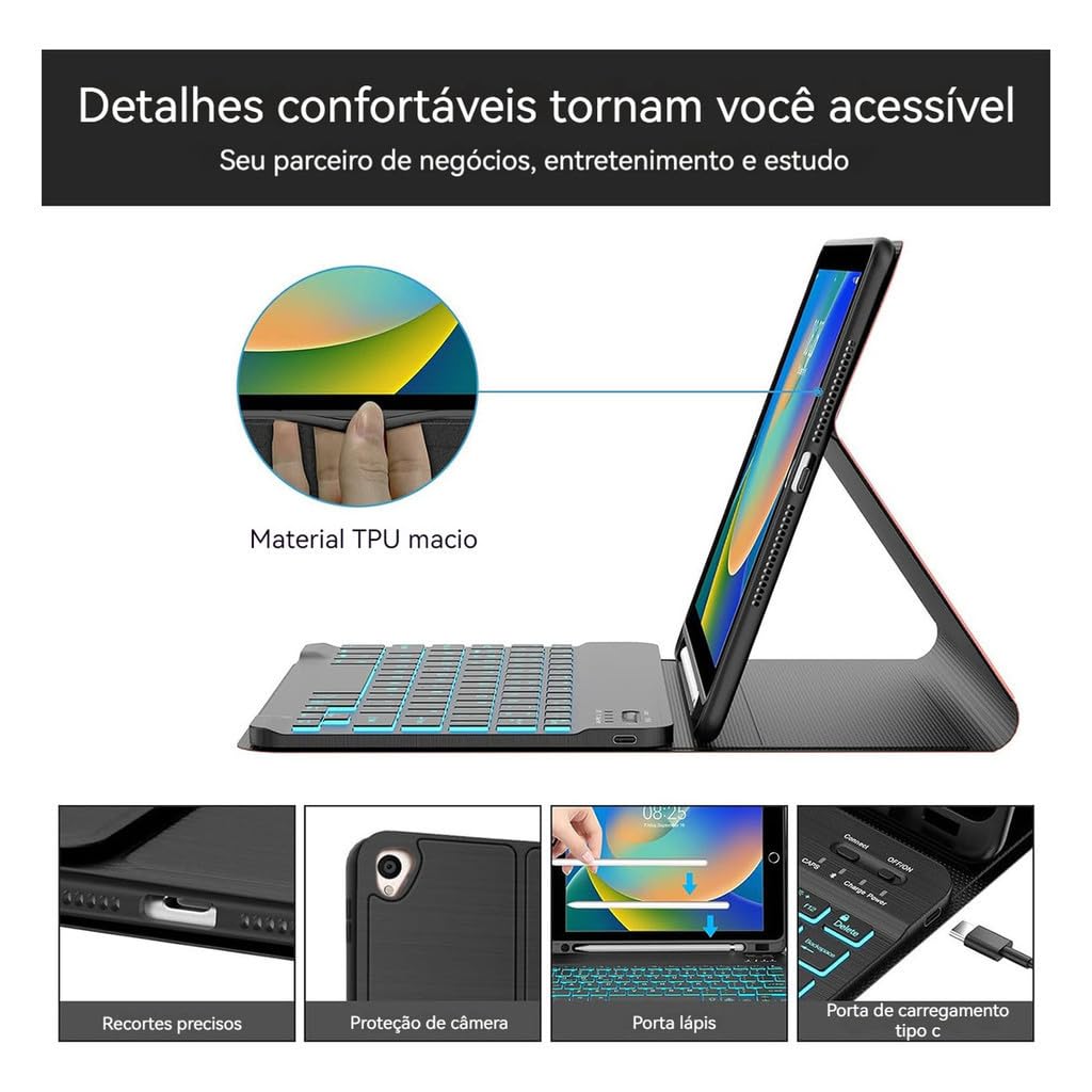 Adequado para iPad Air / Air2 9,7 polegadas tablet capa protetora com teclado, ultra-fino e anti queda (Cinzento Lavanda, Modelo normal) - Imagem 22