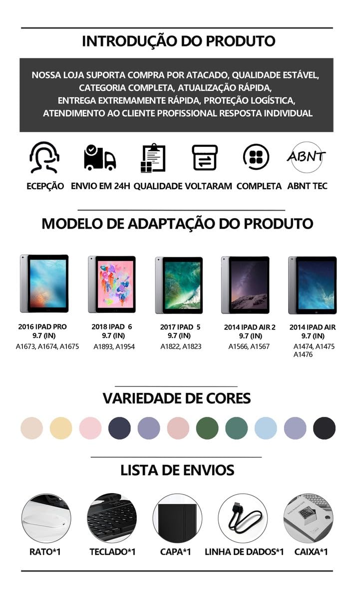 Capa Para Tablet, Capa + Mouse e Teclado Magnético Bluetooth Destacável Para IPad 6/5/air1/air2. - Imagem 9