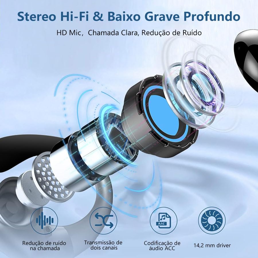 Fones de ouvido Bluetooth TWX compatíveis com Android e iOS Fones de ouvido Bluetooth leves sem fio com cancelamento de ruído preto/branco (Branco) - Imagem 3