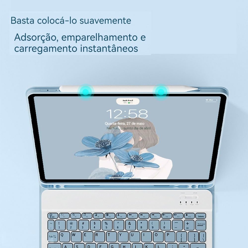 Bluetooth Teclado Para iPad Pro12.9 2018/2020 Com Capa+mouse (cinza lavanda) - Imagem 8