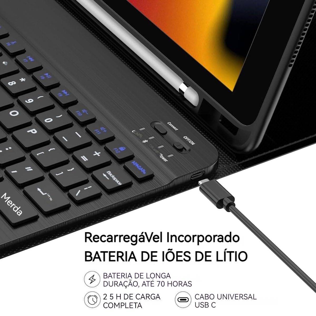 Capa para tablet para iPad de 10,2 polegadas de 8ª, 7ª e 9ª geração com teclado magnético sem fio, fina, leve e à prova de quedas (amarelo limão, Estilo comum) - Imagem 39