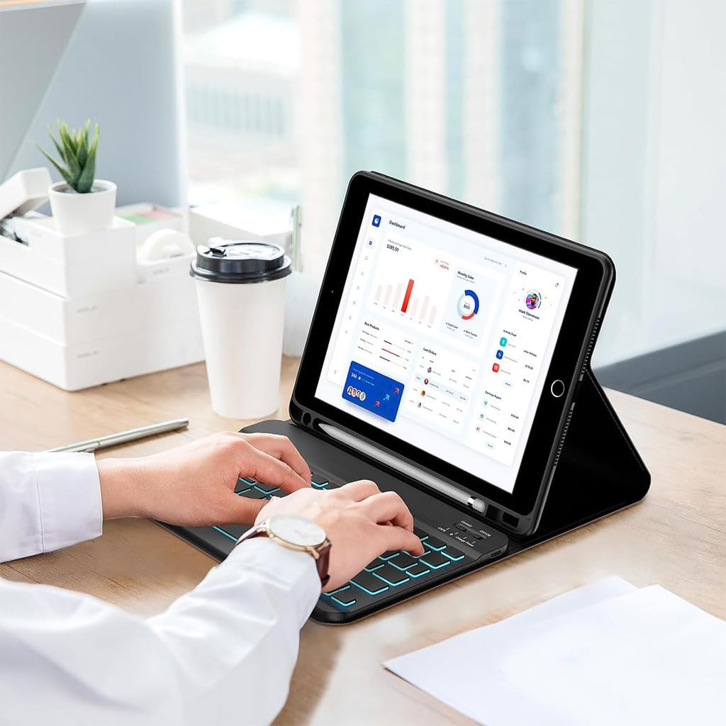 Adequado para iPad Air / Air2 9,7 polegadas tablet capa protetora com teclado, ultra-fino e anti queda (Cinzento Lavanda, Modelo normal) - Imagem 25