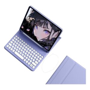 Adequado para 2022/201/2020/2018 iPad Pro capa de teclado de tablet de 11 polegadas e teclado circular, flexível e leve (Cinzento Lavanda)