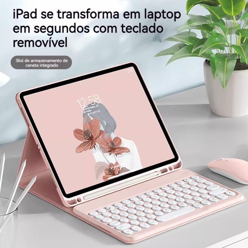 Capa+teclado De Teclas Redondas+mouse Para Air4/air5 10,9 (Azul) - Imagem 8