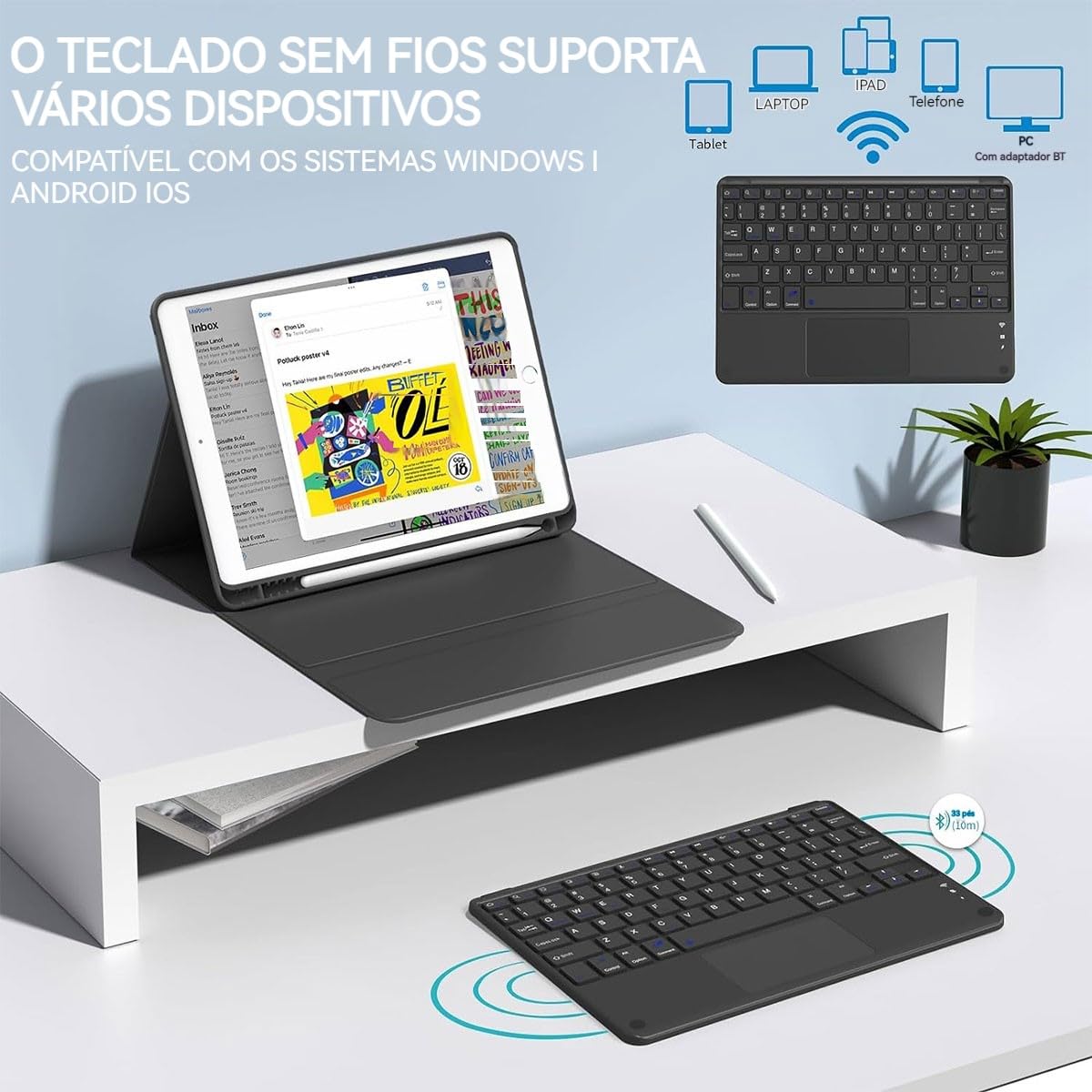 Capa De Teclado Sem Fio Bluetooth Para Samsung Tab S7/s8 - Imagem 31
