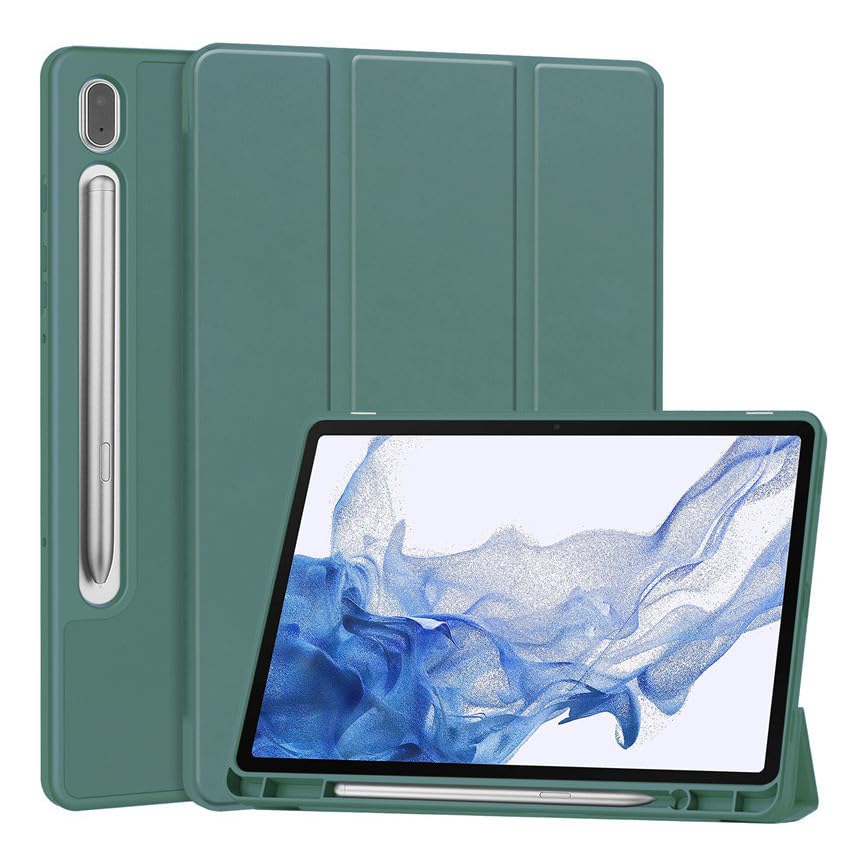 Capa Dobrável Para Tablet De Hibernação Para Samsung Tab S8 Ultra Com Slot Para Caneta Cor Sólida. - Imagem 11