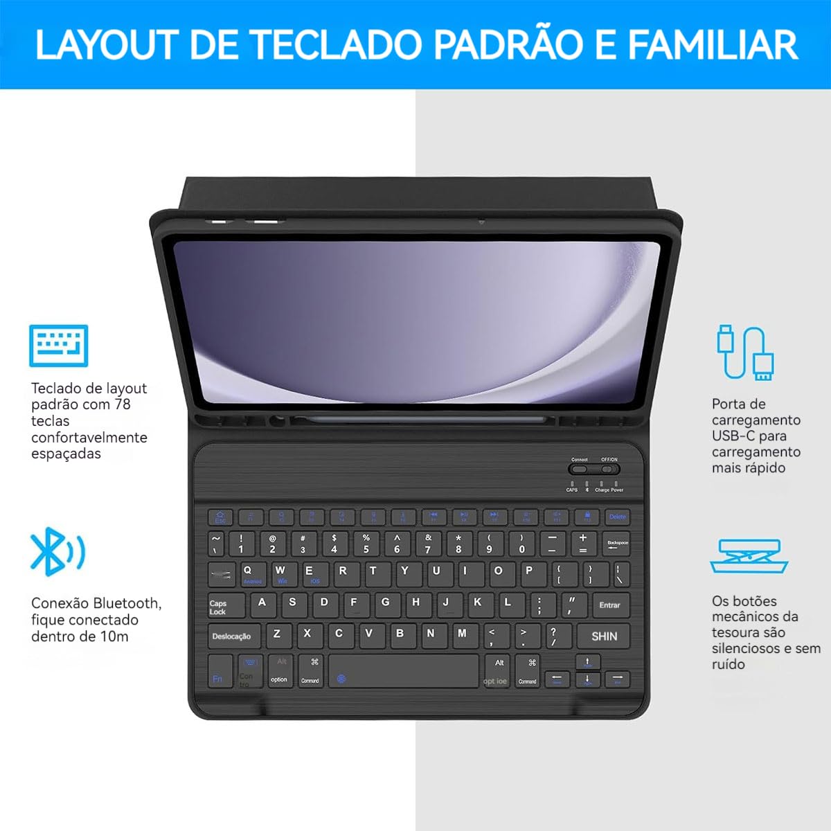 Teclado Para Samsung Tab S7 Plus/S7 fe/S8 Plus-12.4in.com Capas+Mouse (Preto, Teclado retroiluminado) - Imagem 18