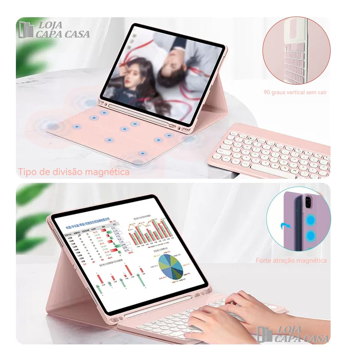 Capa Para Tab S7 Plus/s7fe/s8 Plus Com Redondo Teclado+mouse (Preto) - Imagem 8