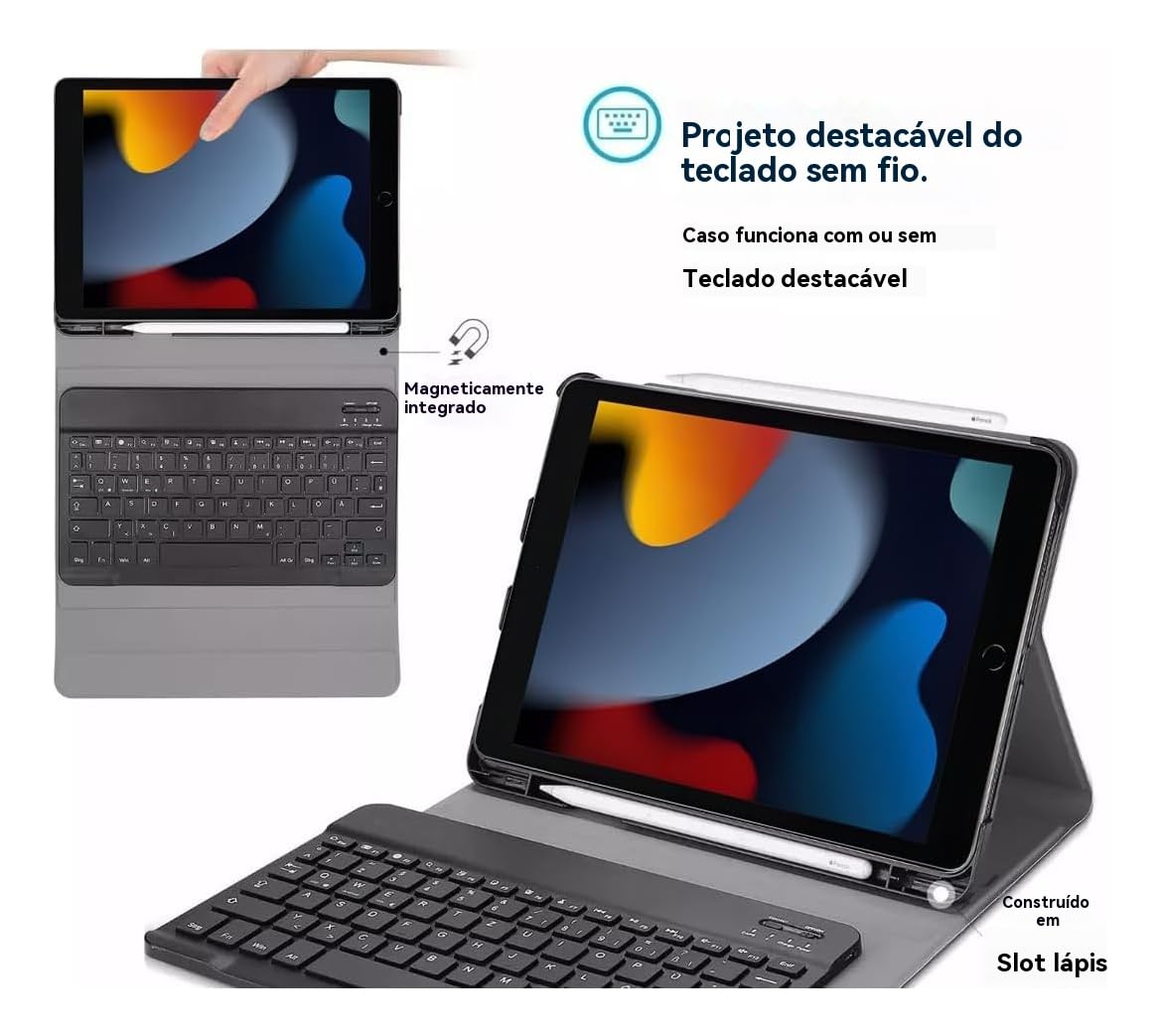 Capa para tablet para iPad de 10,2 polegadas de 8ª, 7ª e 9ª geração com teclado magnético sem fio, fina, leve e à prova de quedas (amarelo limão, Estilo comum) - Imagem 3