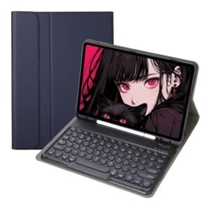 Capa para tablet com tampa circular e teclado adequado para iPad Air4/Air5 10,9 polegadas (Azul Escuro)