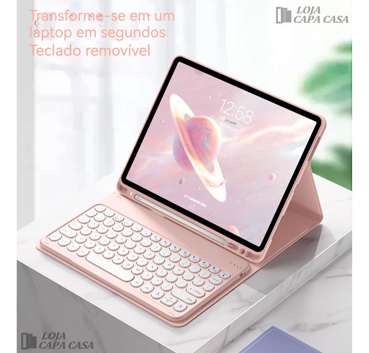 Capa Para Tab S7 Plus/s7fe/s8 Plus Com Redondo Teclado+mouse (Preto) - Imagem 3