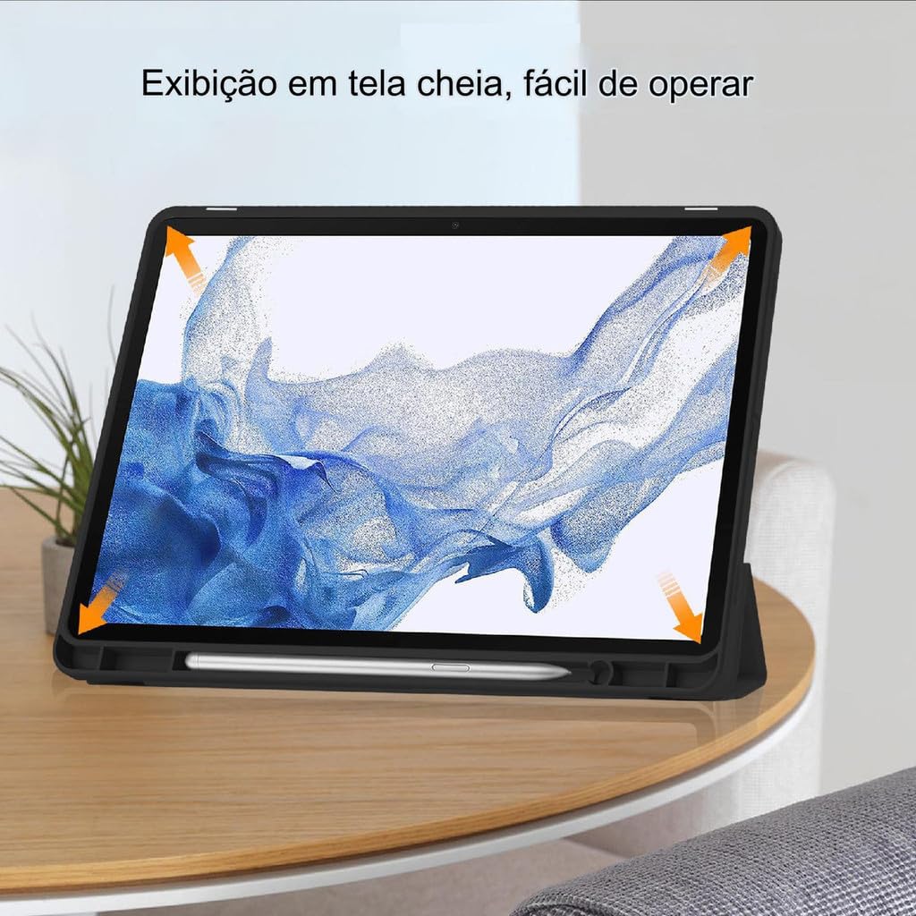 Capa Dobrável Para Tablet De Hibernação Para Samsung Tab S8 Ultra Com Slot Para Caneta Cor Sólida. - Imagem 4
