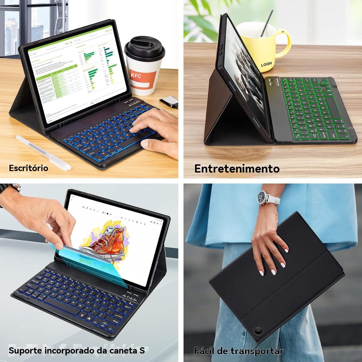 Capa para tablet para iPad de 10,2 polegadas de 8ª, 7ª e 9ª geração com teclado magnético sem fio, fina, leve e à prova de quedas (amarelo limão, Estilo comum) - Imagem 23
