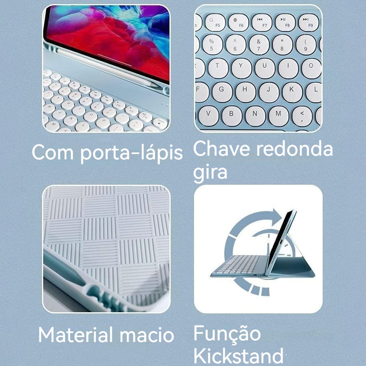 Capa + Mouse + Teclado Redondo Para Samsung Tab A9+ 11 Polegadas X210/X216/X218 - Imagem 7