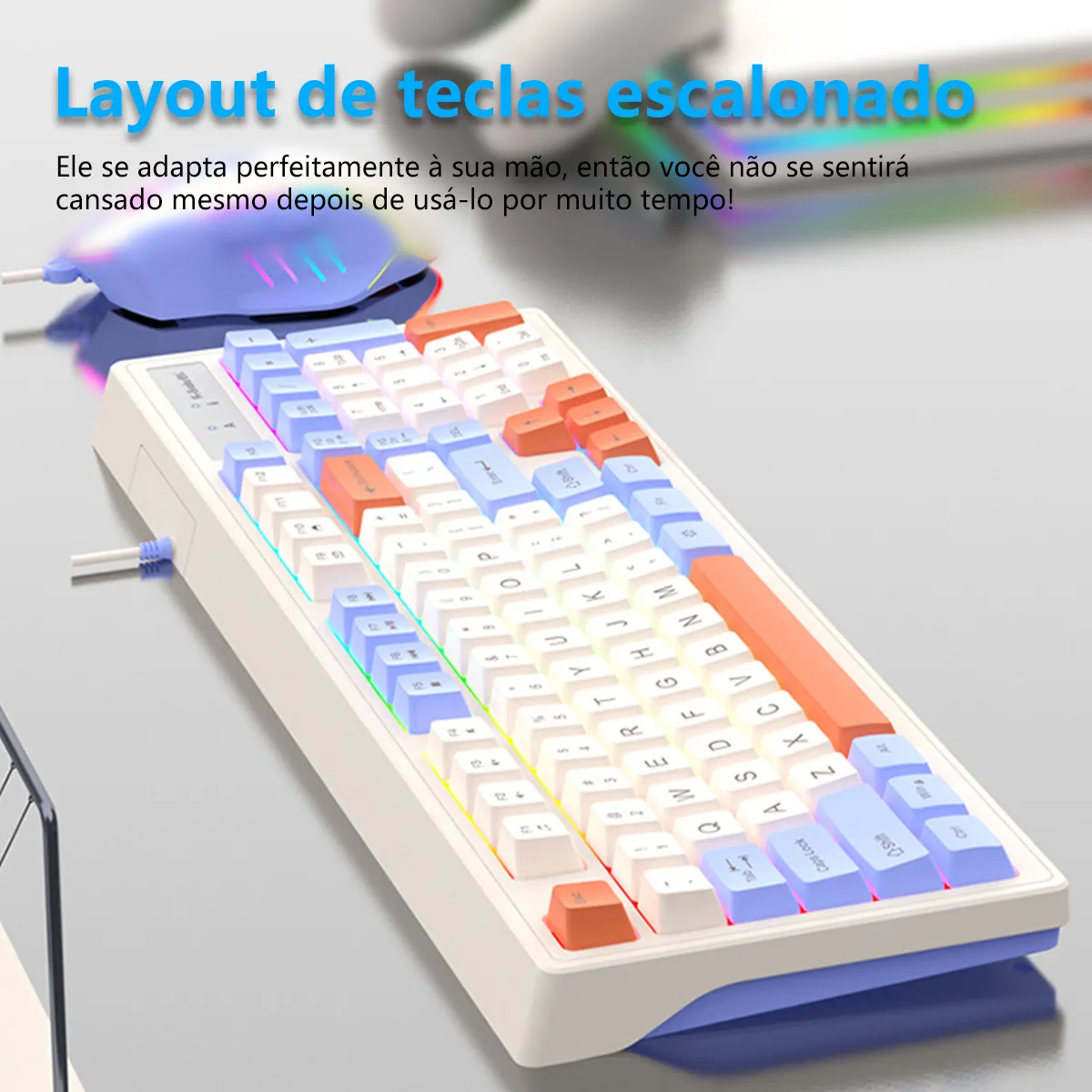 Teclado Mecânico Com Fio Conjunto De Mouse Luz De Fundo Rgb - Imagem 7