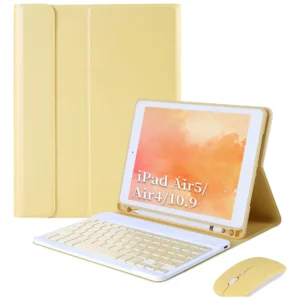 Conjunto De Teclado E Mouse Bluetooth Para Capa iPad Air 4/5 Cor Amarelo Limão + Teclado Amarelo + Mouse De Carregamento Amarelo Bluetooth