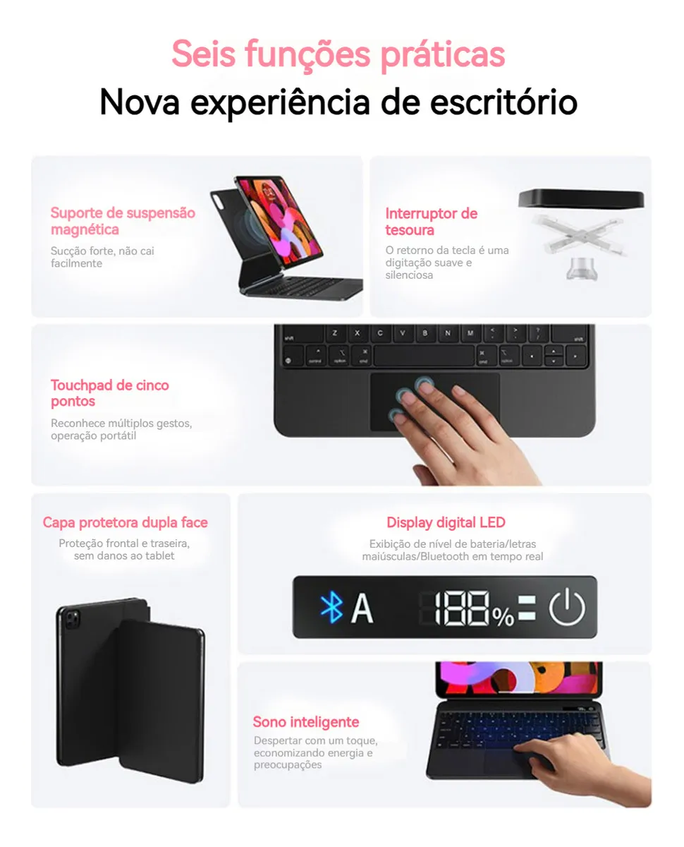 Capa De Teclado De Toque Magnético Para Modelos De iPad - Imagem 4