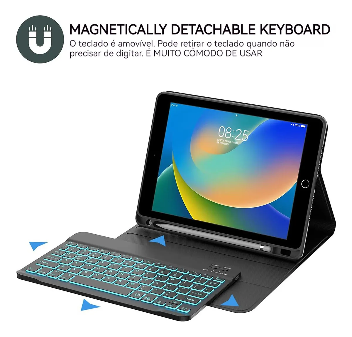 Retroiluminados Teclado+mouse+capa Para iPad 9ª/8ª/7ª - Imagem 5