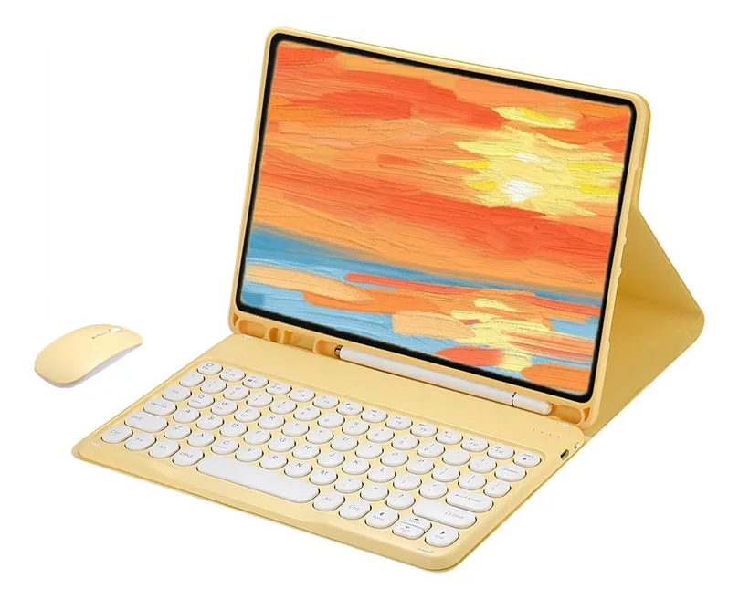 Capa Para iPad Geração 9/8/7 Com Teclado E Mouse Redondo Cor Tartrazina capa redonda teclado mouse - Imagem 32