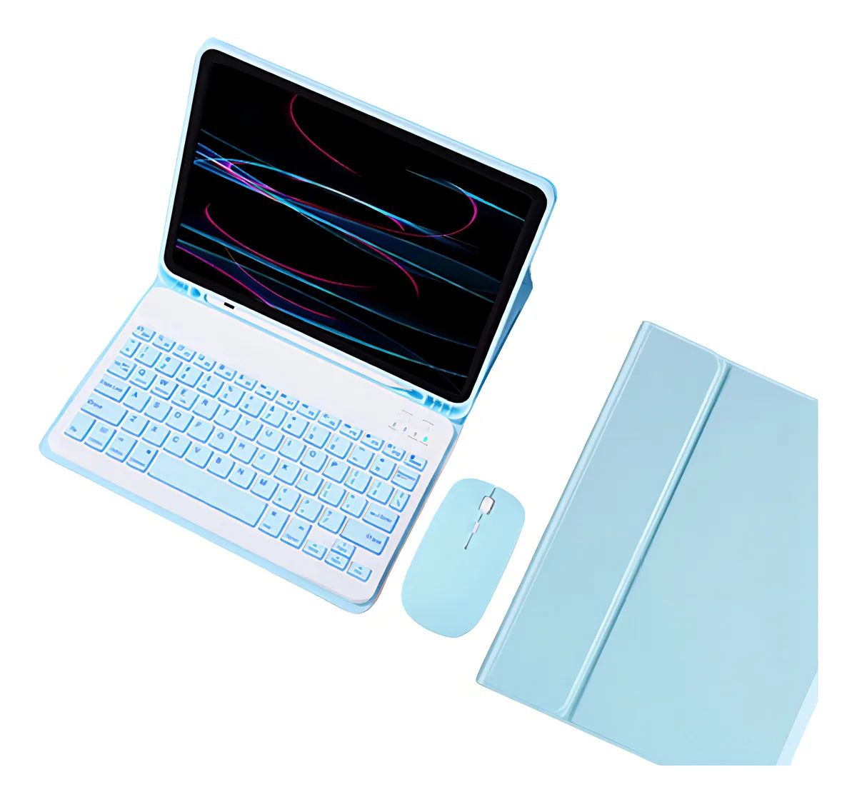 Capa Teclado Mouse Sem Fio Bluetooth Rosa Samsung Tab A7 T500 T505 SPLPLUS - Imagem 4