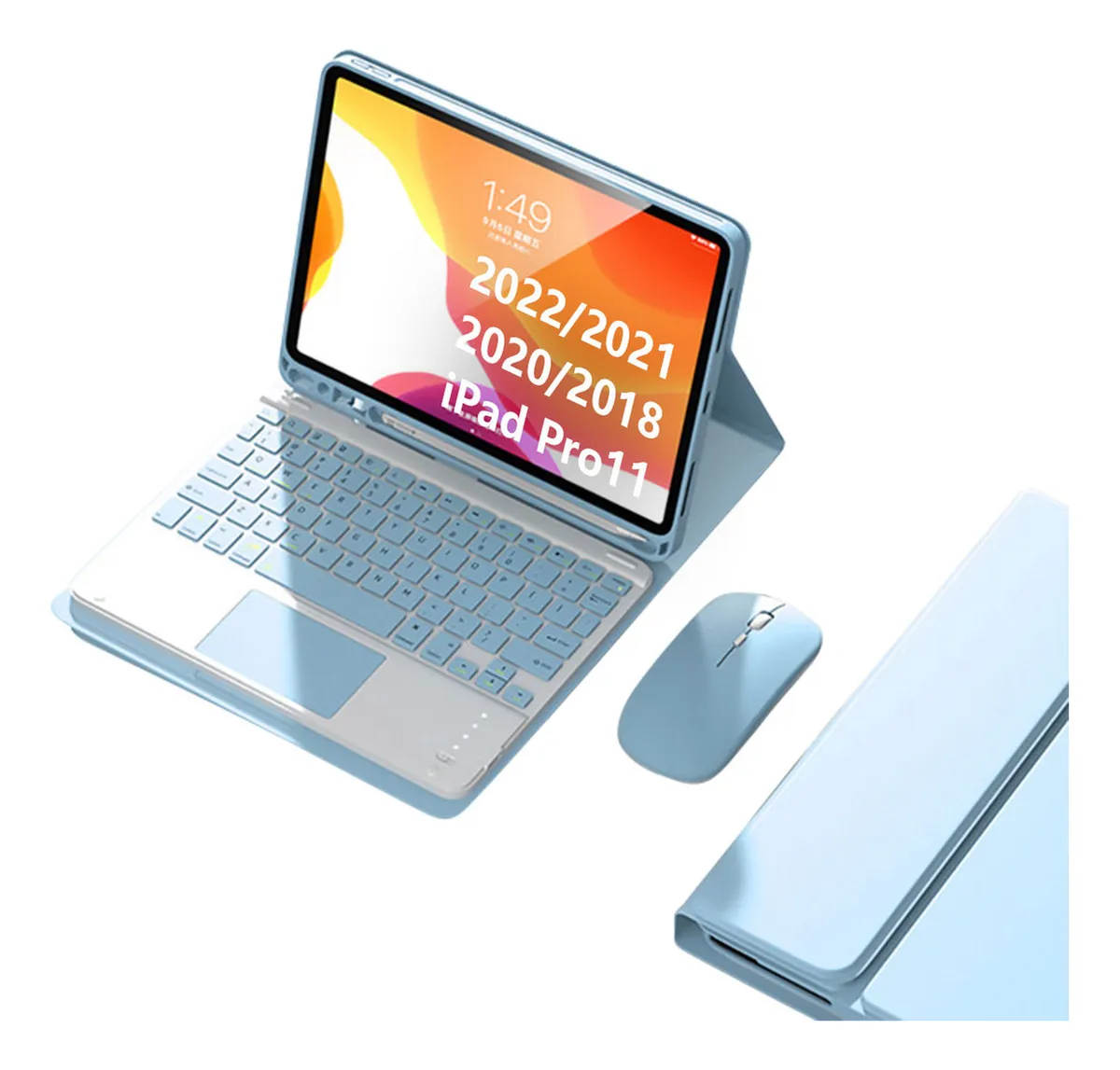 Teclado Touch + Mouse Recarregável + Capa Para iPad Pro 11