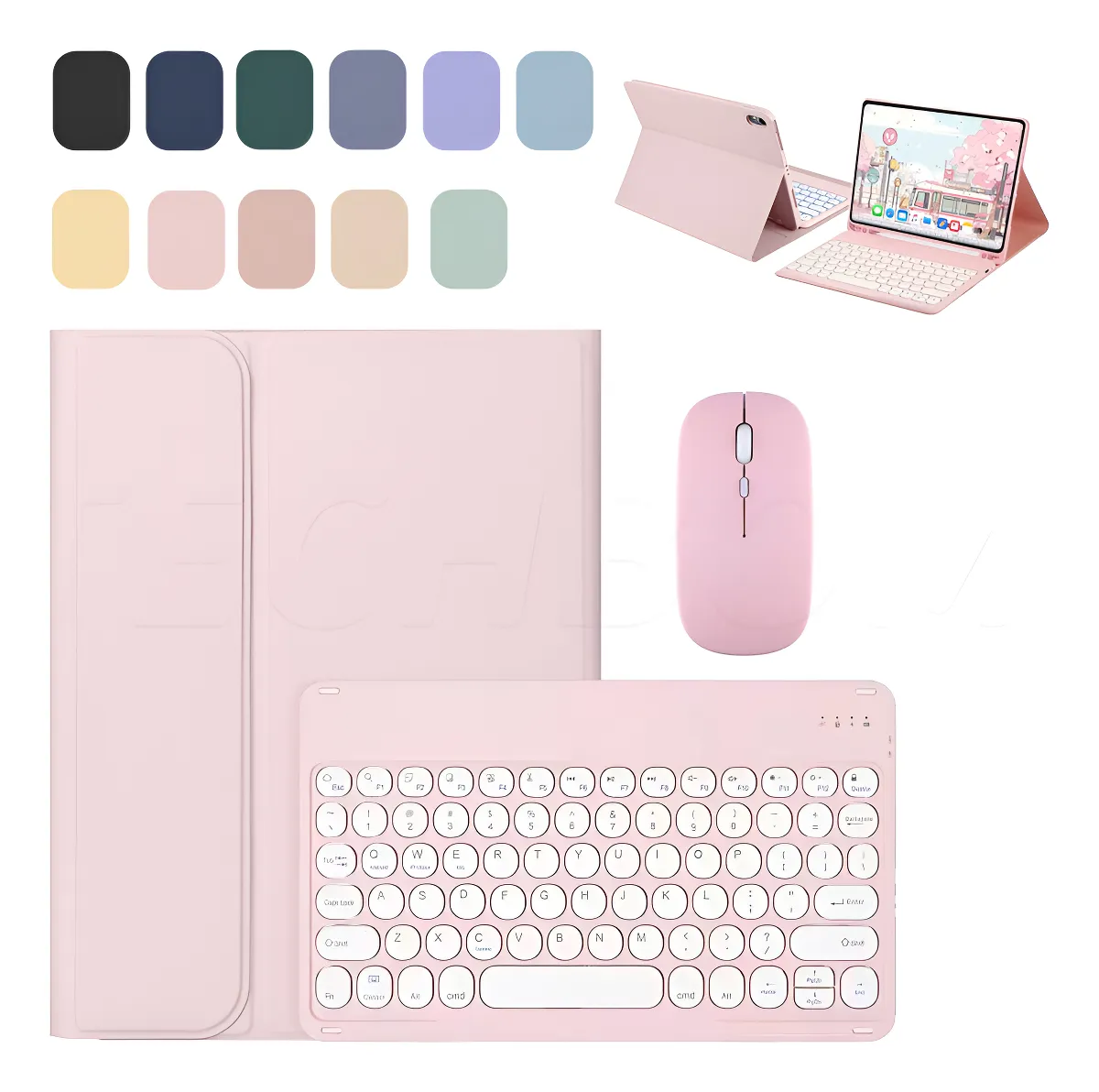 Com Teclado E Mouse De Teclas Redondas Capa Para iPad Pro 11