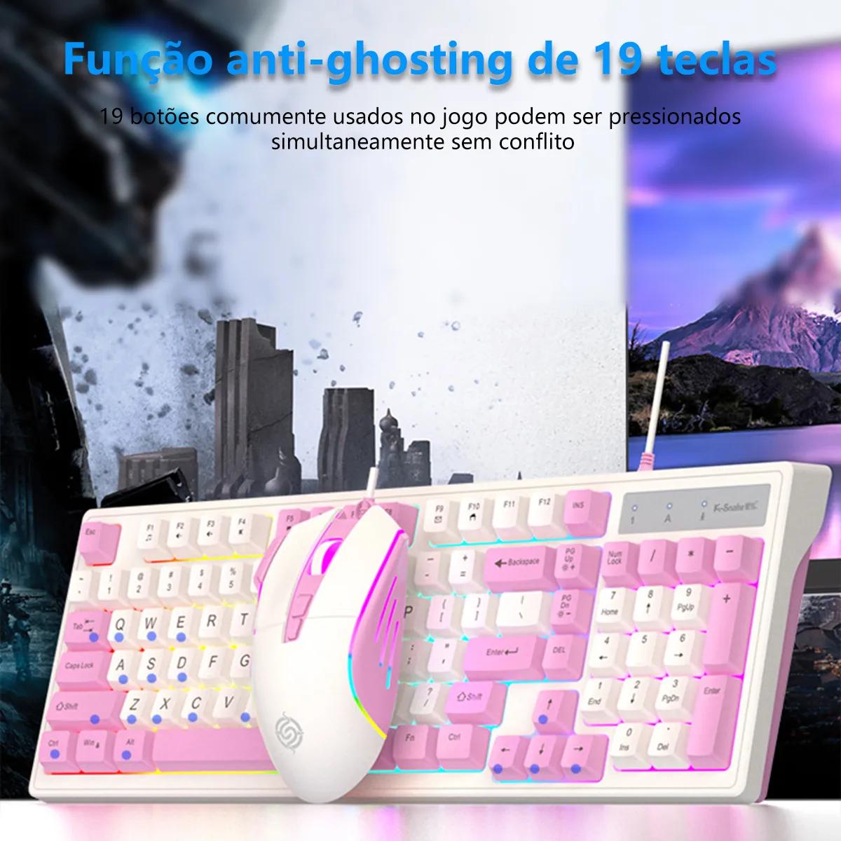 Teclado Mecânico Com Fio Conjunto De Mouse Luz De Fundo Rgb - Imagem 9