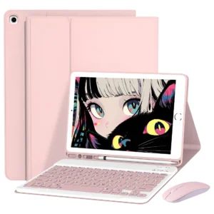 Teclado, mouse e capa para iPad Air4/Air5 10,9'' A2588 A2316 cor Sakura Pink   Teclado rosa   Carregamento Bluetooth do mouse rosa
