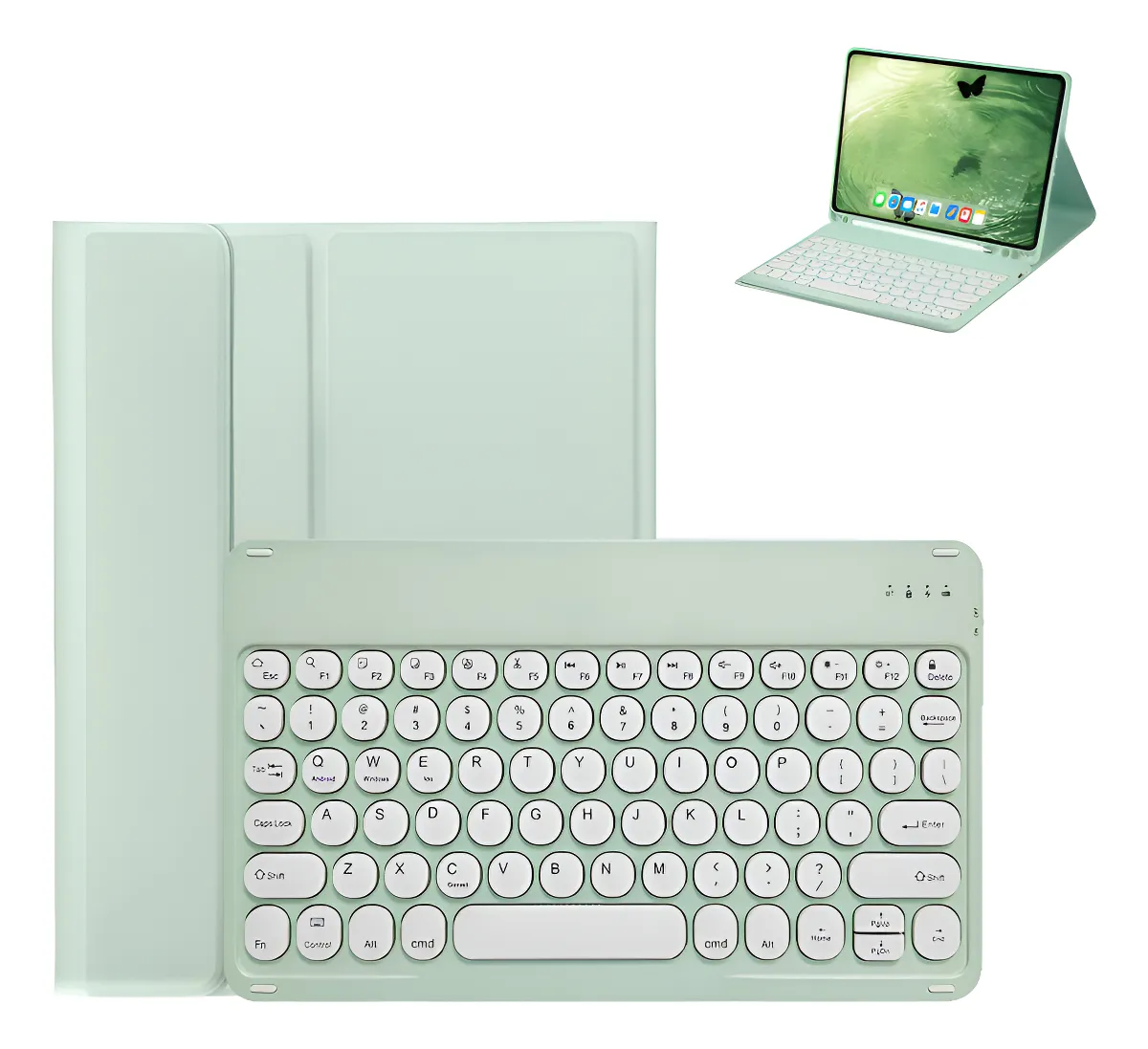 Capa Com Slot Para Caneta + Teclado Redondo Para iPad 9 - Imagem 15