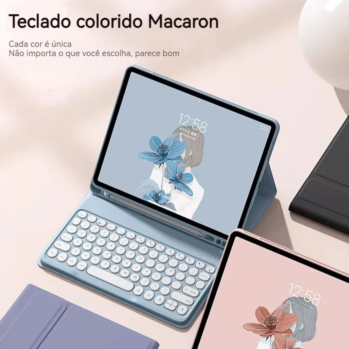 Capa Com Slot Para Caneta + Teclado Redondo Para iPad 9 - Imagem 8