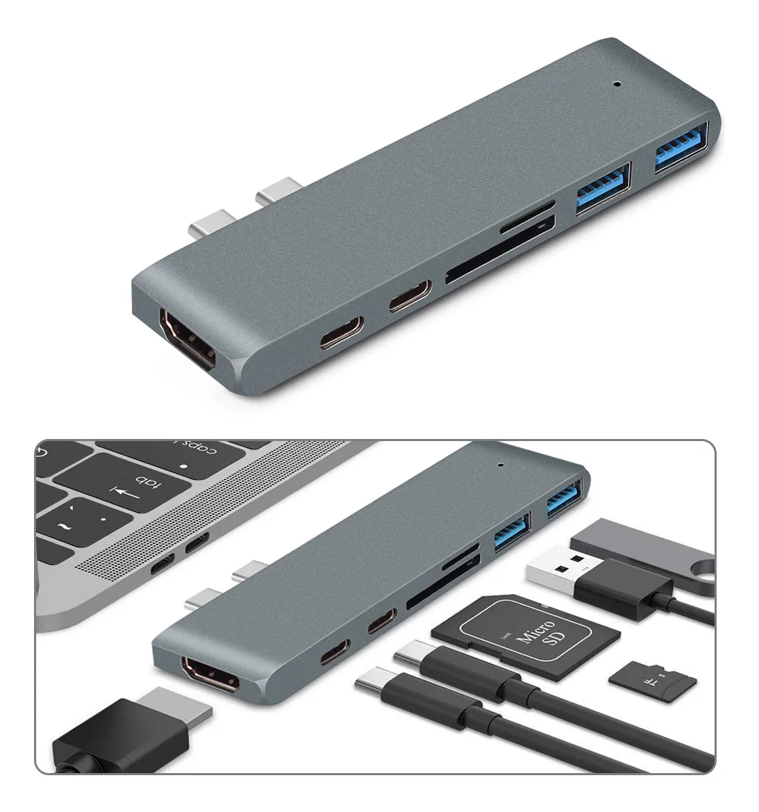 Adaptador Para Macbook Pro Air M1 4k Usb Hub C 7 Em 1 Cor Cinza