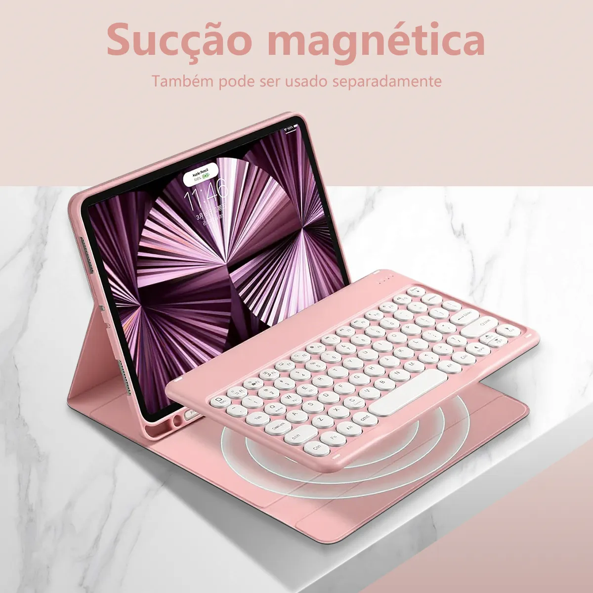 Capa Com Teclado De Teclas Redondas E Mouse Para Tab A7 10.4 - Imagem 9