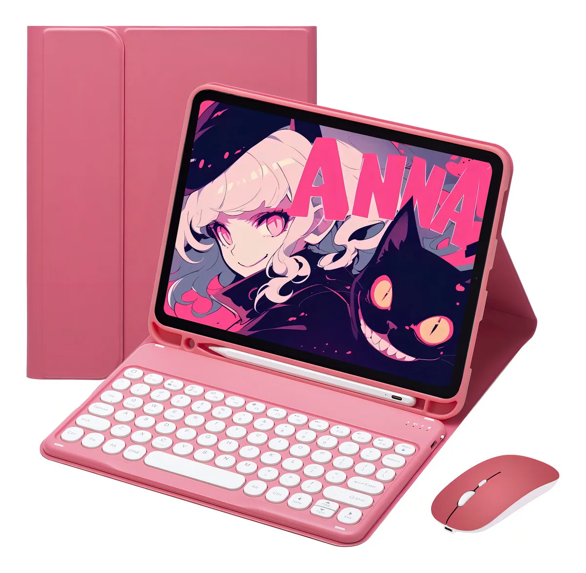 Capa Teclado Mouse Sem Fio Bluetooth Rosa Samsung Tab A7 T500 T505 SPLPLUS - Imagem 7